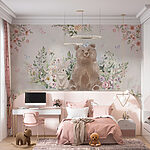 Papier peint Ours et lapin avec des fleurs