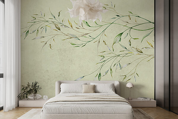 Peinture d'une branche avec des feuilles Papier peint Peinture d'une branche avec des feuilles