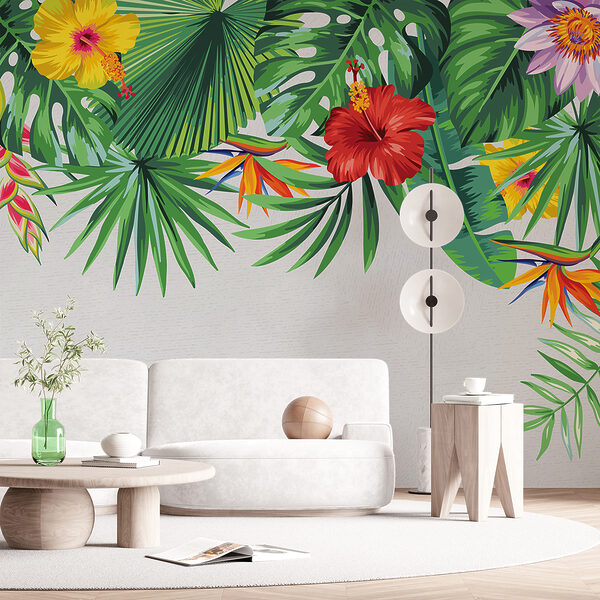 Papier peint Groupe de feuilles tropicales (UGS : w01085) Papier peint Papier peint Groupe de feuilles tropicales (UGS : w01085)