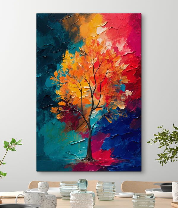 Canvas prints Painting of a tree with orange and blue leaves Tableaux Canvas prints Painting of a tree with orange and blue leaves