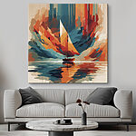 Tableaux Canvas prints Sailboat on water with colorful clouds
