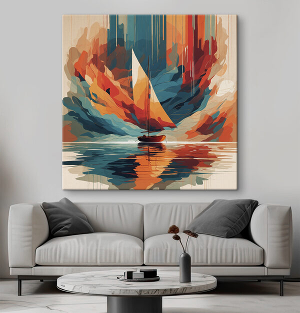 Canvas prints Sailboat on water with colorful clouds Tableaux Canvas prints Sailboat on water with colorful clouds