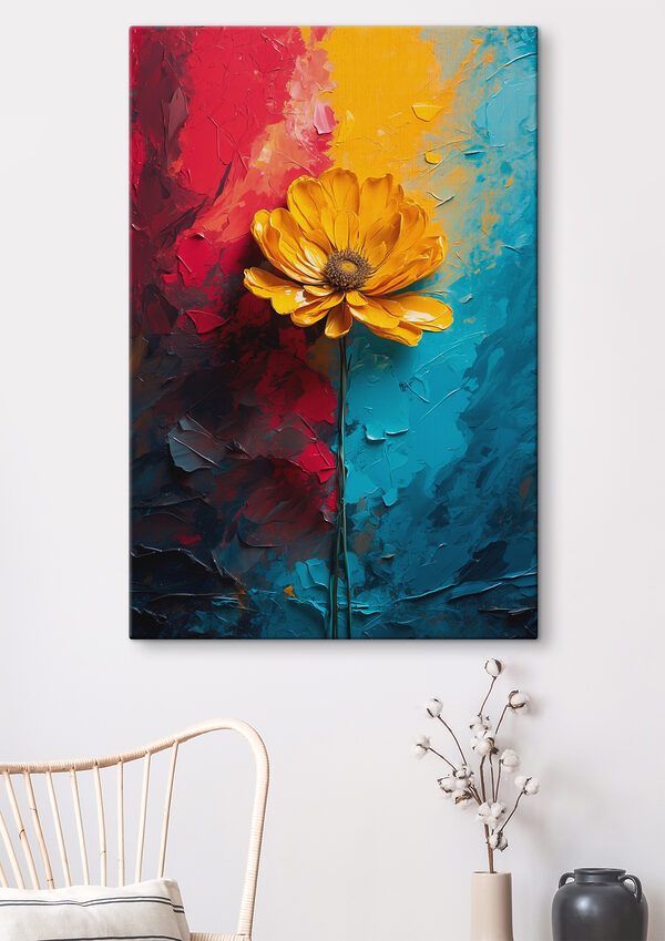 Canvas prints Yellow flower on a blue and red background Tableaux Canvas prints Yellow flower on a blue and red background