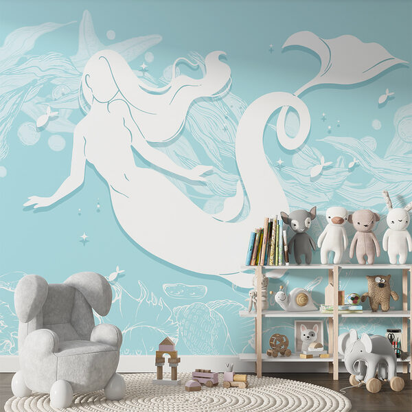 Silhouette blanche d'une sirène Papier peint Silhouette blanche d'une sirène