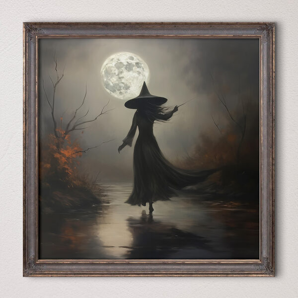 Femme vêtue d'un vêtement d'homme marchant sur un sentier à la pleine lune Tableaux Femme vêtue d'un vêtement d'homme marchant sur un sentier à la pleine lune
