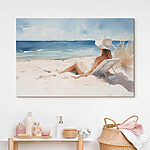 Tableaux Femme assise sur une chaise sur une plage