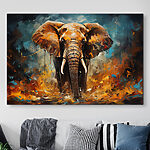 Tableaux Un éléphant avec des défenses et de la terre