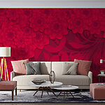 Papier peint Motif de fleurs rouges sur fond rouge