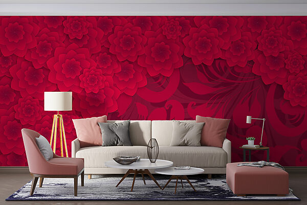 Motif de fleurs rouges sur fond rouge Papier peint Motif de fleurs rouges sur fond rouge