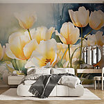 Papier peint Peinture de fleurs blanches