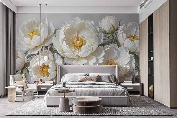 Groupe de fleurs blanches Papier peint Groupe de fleurs blanches