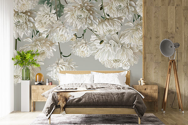 Groupe de fleurs blanches Papier peint Groupe de fleurs blanches