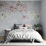 Papier peint Branche avec des fleurs blanches et roses
