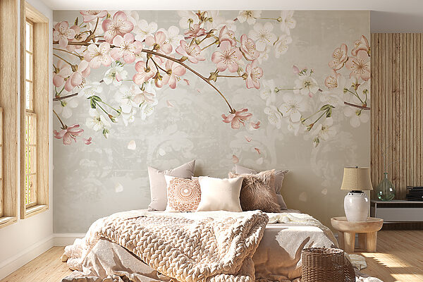 Papier peint Fleurs de printemps Over Vintage Pattern