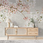 Papier peint Fleurs de printemps Over Vintage Pattern