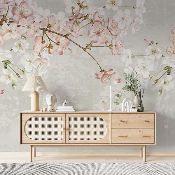 Papier peint Fleurs de printemps Over Vintage Pattern