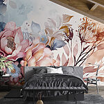 Papier peint Peinture de fleurs et de feuilles