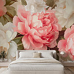 Papier peint Pivoines en fleurs dans des tons doux