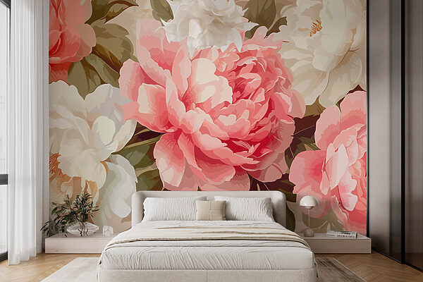 Pivoines en fleurs dans des tons doux Papier peint Pivoines en fleurs dans des tons doux