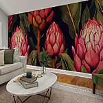 Papier peint Proteas en fleurs dans des teintes vibrantes