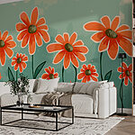 Papier peint Groupe de fleurs orange