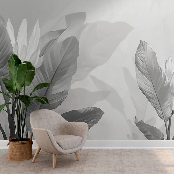 Illustration botanique monochrome élégante Papier peint Illustration botanique monochrome élégante