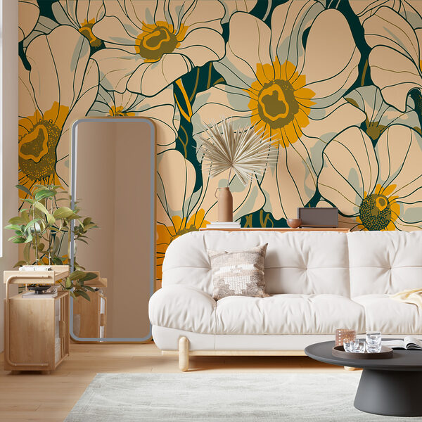 Papier peint Les fleurs sont soulignées par des centres jaunes