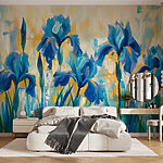 Papier peint Peinture de fleurs bleues