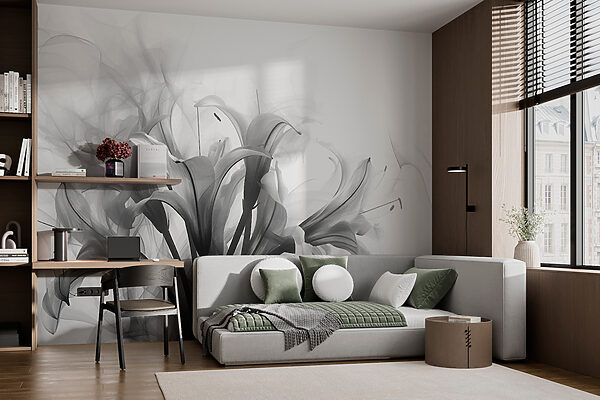 Papier peint Image de fleurs en noir et blanc