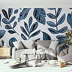 Papier peint Motif de feuilles bleues