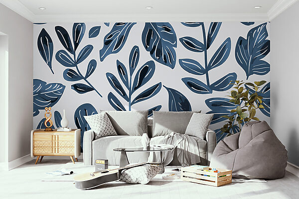 Motif de feuilles bleues Papier peint Motif de feuilles bleues