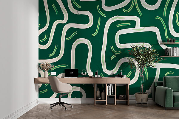 Papier peint Labyrinthe vert et blanc