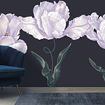 Papier peint Rangée de fleurs blanches avec des feuilles vertes