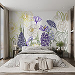 Papier peint Groupe de fleurs avec feuilles vertes