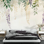 Papier peint Peinture de fleurs et de feuilles