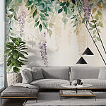 Papier peint Peinture de fleurs et de feuilles