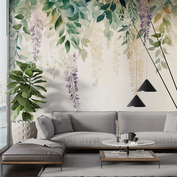 Papier peint Peinture de fleurs et de feuilles
