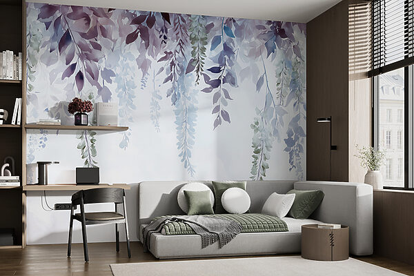 Peinture de feuilles et de fleurs Papier peint Peinture de feuilles et de fleurs