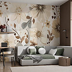 Papier peint Danse florale neutre en beige