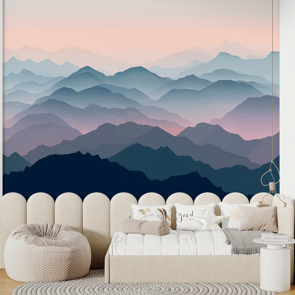 Papier peint Paysage de montagnes avec brouillard
