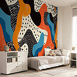 Papier peint Motif coloré avec des points noirs