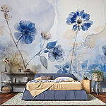 Papier peint Fleurs bleues et blanches
