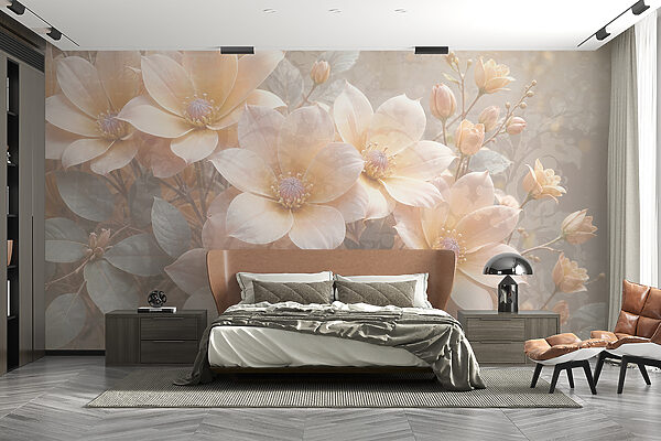 Groupe de fleurs avec feuilles Papier peint Groupe de fleurs avec feuilles