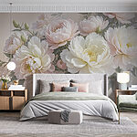 Papier peint Groupe de fleurs blanches et roses