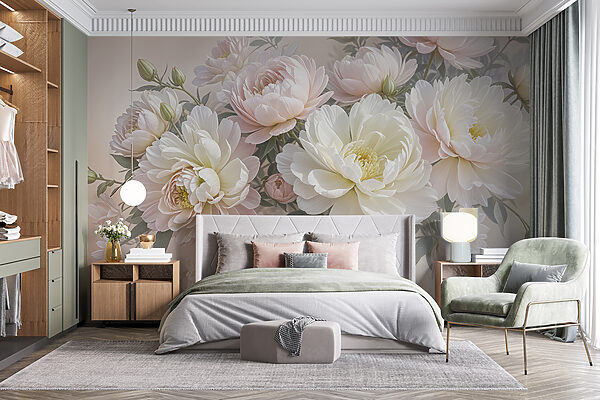 Papier peint Papier peint Groupe de fleurs blanches et roses (UGS : w08276)