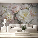 Papier peint Groupe de fleurs blanches et roses