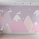 Papier peint Groupe de lapins sur une montagne