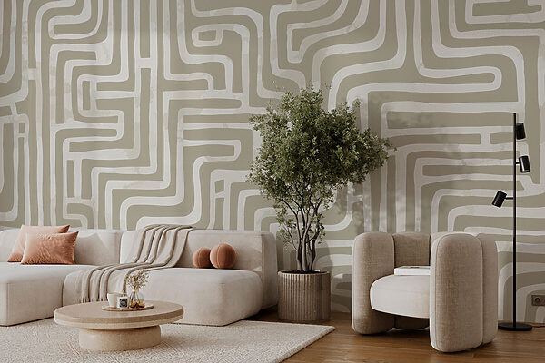 Motif de labyrinthe sur une surface blanche Papier peint Motif de labyrinthe sur une surface blanche