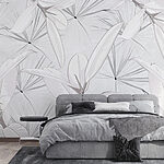 Papier peint Feuilles blanches sur fond gris