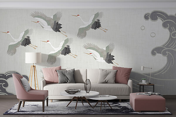 Groupe d'oiseaux volant au-dessus d'une vague Papier peint Groupe d'oiseaux volant au-dessus d'une vague